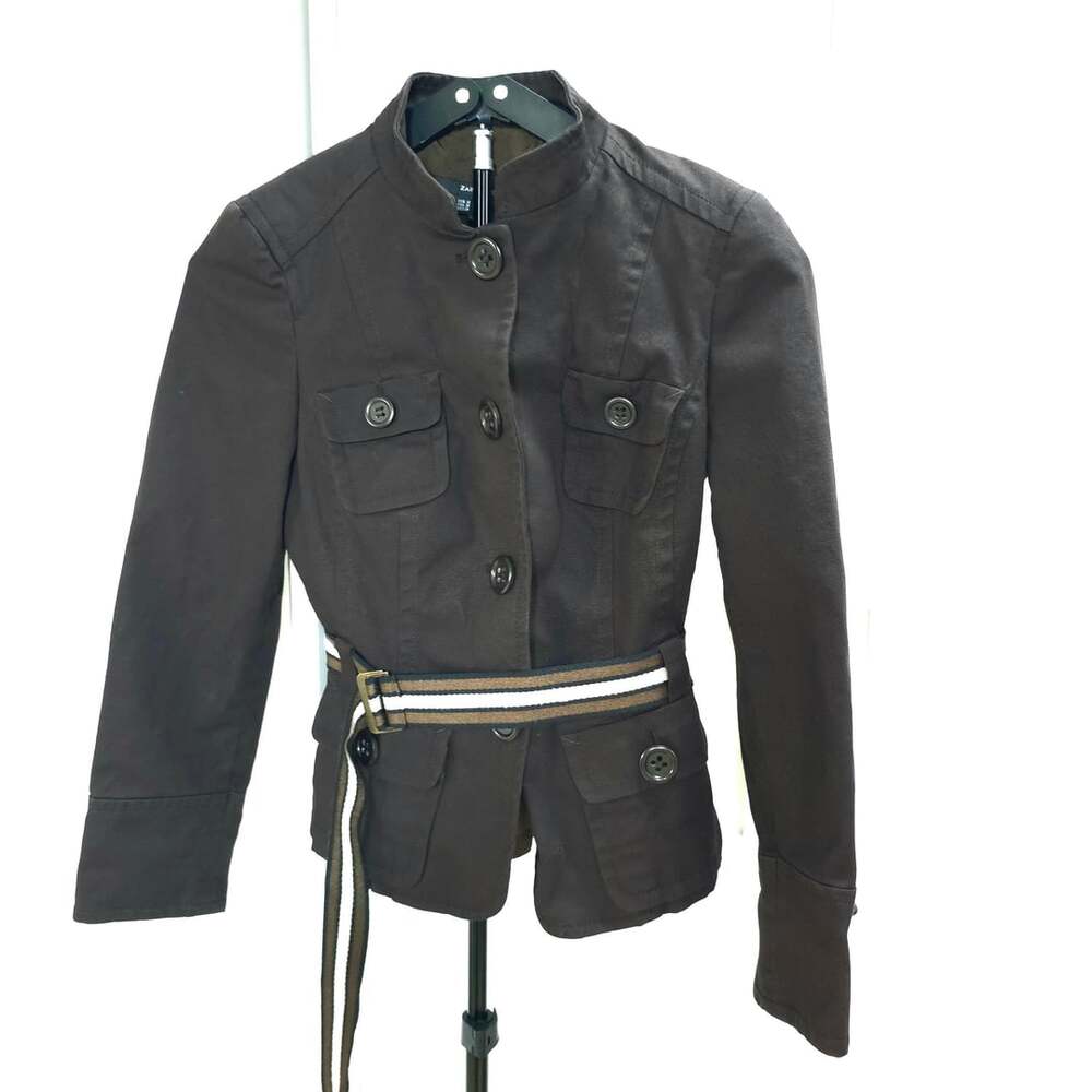 Zara Basic Brown Utility Jacket with Belt Size M